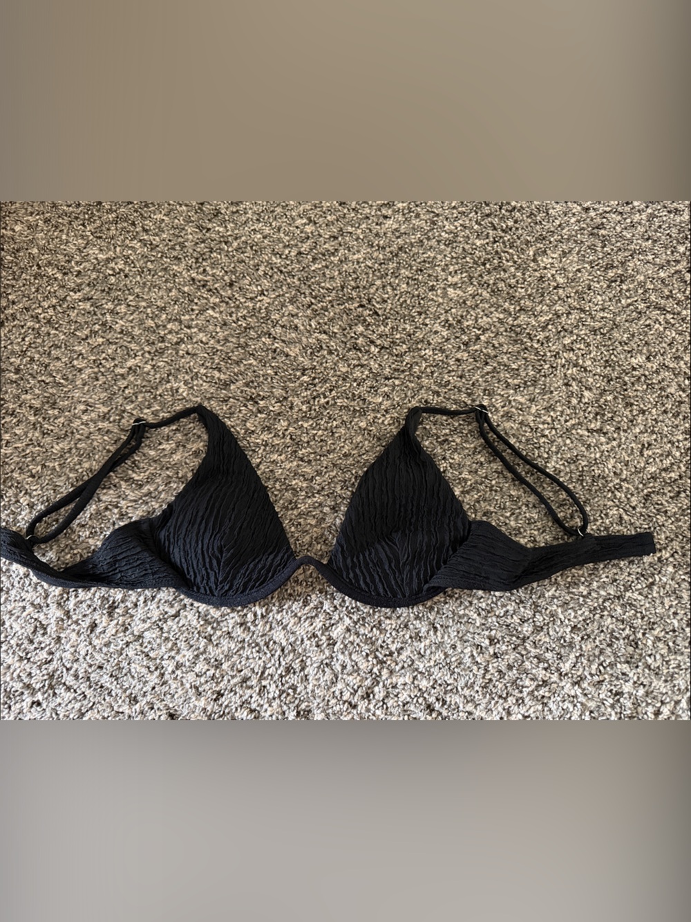 SHEIN Black Textured Triangle Bikini Top